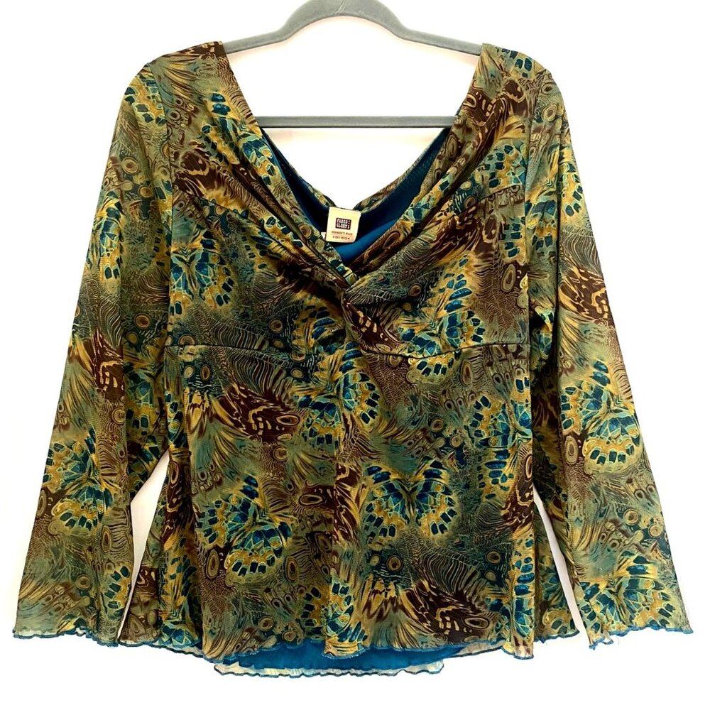 Vtg Y2K Faded Glory Mesh Butterfly Top Plus Size 18W/20W 90s Forest Fairy Hippie